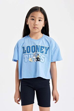 DeFacto Kız Çocuk Looney Tunes Bisiklet Yaka Kısa Kollu Crop Tişört C4823A824SMBE303