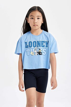 DeFacto Kız Çocuk Looney Tunes Bisiklet Yaka Kısa Kollu Crop Tişört C4823A824SMBE303