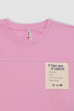 DeFacto Kız Çocuk Boxy Fit Bisiklet Yaka Baskılı Kısa Kollu Tişört C4507A824SMPN444