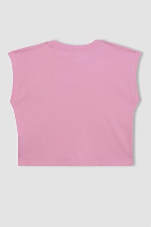 DeFacto Kız Çocuk Boxy Fit Bisiklet Yaka Baskılı Kısa Kollu Tişört C4507A824SMPN444