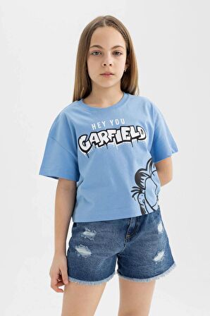DeFacto Kız Çocuk Garfield Bisiklet Yaka Kısa Kollu Tişört C4478A824SMBE303