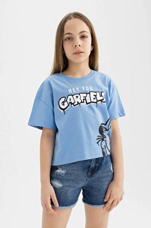 DeFacto Kız Çocuk Garfield Bisiklet Yaka Kısa Kollu Tişört C4478A824SMBE303