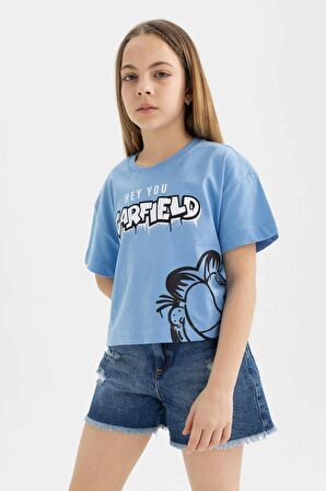 DeFacto Kız Çocuk Garfield Bisiklet Yaka Kısa Kollu Tişört C4478A824SMBE303