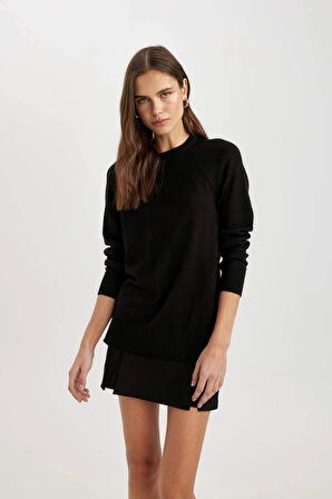 I6913 Yumuşak Dokulu Bisiklet Yaka Reglan Kol Basic Düz Triko Kazak