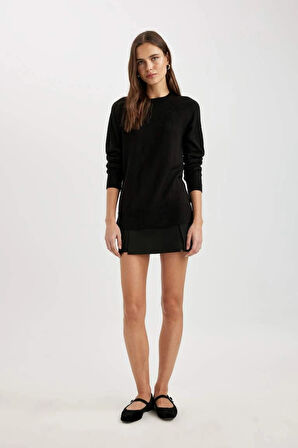 I6913 Yumuşak Dokulu Bisiklet Yaka Reglan Kol Basic Düz Triko Kazak