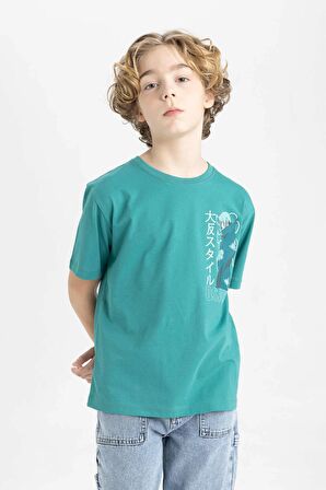 DeFacto Erkek Çocuk Bisiklet Yaka Baskılı Kısa Kollu Tişört C3347A824SMGN255