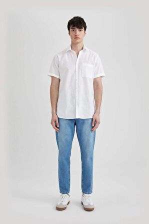 DeFacto Slim Fit Dar Kesim Yazlık Basic Düz %100 Pamuk Kısa Kollu Gömlek R1706AZ24SMWT34