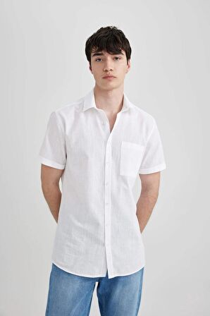 DeFacto Slim Fit Dar Kesim Yazlık Basic Düz %100 Pamuk Kısa Kollu Gömlek R1706AZ24SMWT34