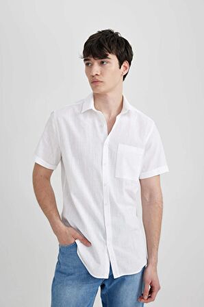 DeFacto Slim Fit Dar Kesim Yazlık Basic Düz %100 Pamuk Kısa Kollu Gömlek R1706AZ24SMWT34