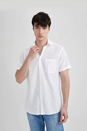 DeFacto Slim Fit Dar Kesim Yazlık Basic Düz %100 Pamuk Kısa Kollu Gömlek R1706AZ24SMWT34