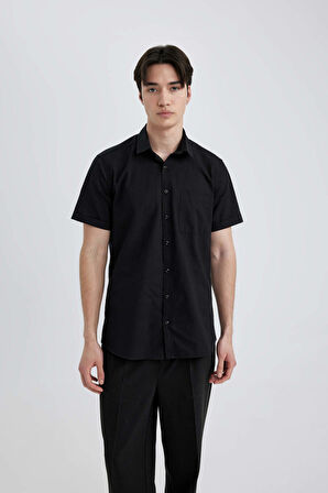 DeFacto Slim Fit Dar Kesim Yazlık Basic Düz %100 Pamuk Kısa Kollu Gömlek R1706AZ24SMBK81