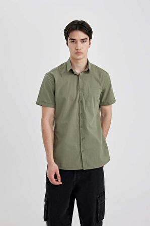 DeFacto Slim Fit Dar Kesim Yazlık Basic Düz %100 Pamuk Kısa Kollu Gömlek R1706AZ24SMKH373