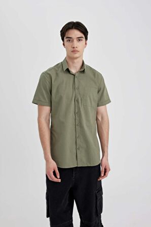 DeFacto Slim Fit Dar Kesim Yazlık Basic Düz %100 Pamuk Kısa Kollu Gömlek R1706AZ24SMKH373