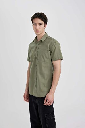 DeFacto Slim Fit Dar Kesim Yazlık Basic Düz %100 Pamuk Kısa Kollu Gömlek R1706AZ24SMKH373