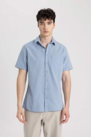 DeFacto Slim Fit Dar Kesim Yazlık Basic Düz %100 Pamuk Kısa Kollu Gömlek R1706AZ24SMBE177