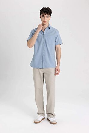 DeFacto Slim Fit Dar Kesim Yazlık Basic Düz %100 Pamuk Kısa Kollu Gömlek R1706AZ24SMBE177