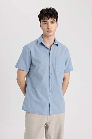 DeFacto Slim Fit Dar Kesim Yazlık Basic Düz %100 Pamuk Kısa Kollu Gömlek R1706AZ24SMBE177