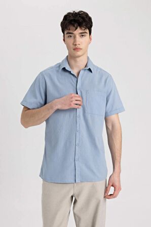 DeFacto Slim Fit Dar Kesim Yazlık Basic Düz %100 Pamuk Kısa Kollu Gömlek R1706AZ24SMBE177