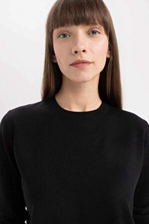 C0058 Siyah Regular Fit Yumuşak Dokulu Bisiklet Yaka Basic Düz Triko Kazak