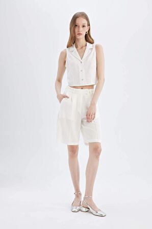 DeFacto Yüksek Bel Kısa Paça Saten Şort D1326AX24SMWT32