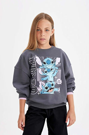 DeFacto Kız Çocuk Disney Lilo & Stitch Oversize Fit Bisiklet Yaka Sweatshirt C9515A824AUAR148