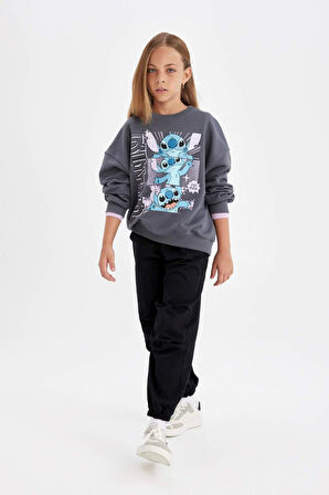 DeFacto Kız Çocuk Disney Lilo & Stitch Oversize Fit Bisiklet Yaka Sweatshirt C9515A824AUAR148