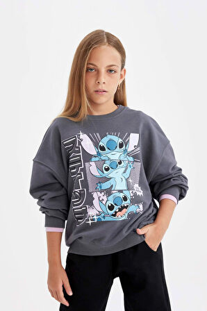 DeFacto Kız Çocuk Disney Lilo & Stitch Oversize Fit Bisiklet Yaka Sweatshirt C9515A824AUAR148