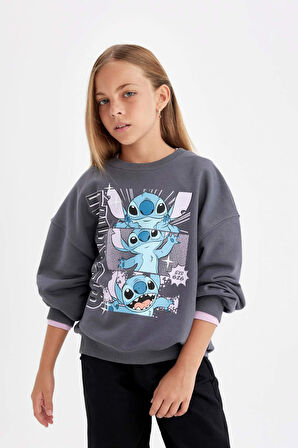 DeFacto Kız Çocuk Disney Lilo & Stitch Oversize Fit Bisiklet Yaka Sweatshirt C9515A824AUAR148