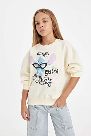 DeFacto Kız Çocuk Disney Lilo & Stitch Relax Fit Bisiklet Yaka Sweatshirt C9516A824AUER99