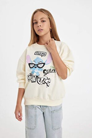 DeFacto Kız Çocuk Disney Lilo & Stitch Relax Fit Bisiklet Yaka Sweatshirt C9516A824AUER99