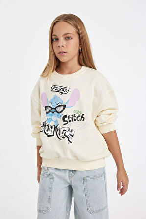 DeFacto Kız Çocuk Disney Lilo & Stitch Relax Fit Bisiklet Yaka Sweatshirt C9516A824AUER99