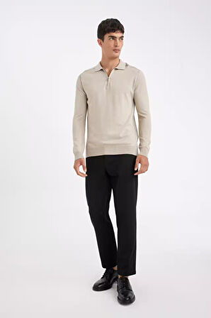 DeFacto Standart Fit Normal Kesim Fermuarlı Polo Yaka Triko Kazak D0621AX24AUBG684