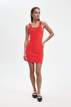 DeFacto Coool Bodycon Vücudu Saran Basıc Fitilli Kaşkorse Mini Beyaz Elbise A0732AX24SMRD117
