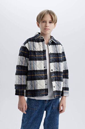 DeFacto Erkek Çocuk Oversize Geniş Kalıp Polo Yaka Flanel Çıtçıt Kapamalı Uzun Kollu Gömlek Ceket C6631A825SPNV256