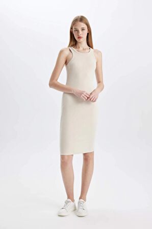 DeFacto Bodycon Halter Yaka Fitilli Kaşkorse Kolsuz Midi Elbise U8106AZ24SMER37