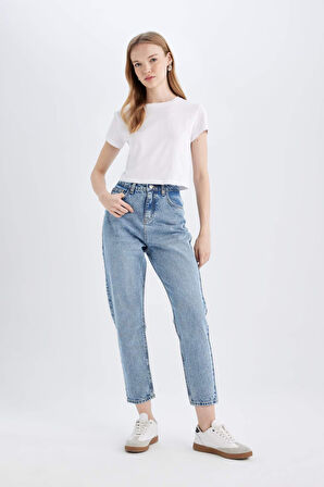 Lina Mom Fit Yüksek Bel Bilek Boy Jean Yıkamalı Pantolon