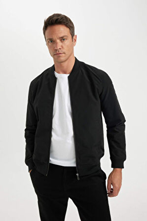 Slim Fit Bomber Mont Ceket Dar Kesim Kolej Yaka Fermuarlı Çift Cepli Mevsimlik Hafif 