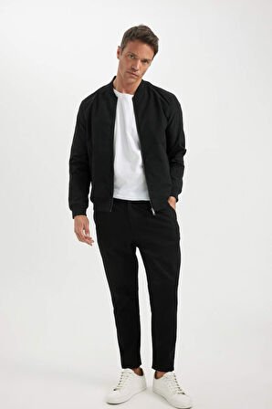 Slim Fit Bomber Mont Ceket Dar Kesim Kolej Yaka Fermuarlı Çift Cepli Mevsimlik Hafif 