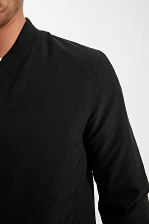Slim Fit Bomber Mont Ceket Dar Kesim Kolej Yaka Fermuarlı Çift Cepli Mevsimlik Hafif 