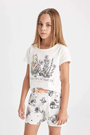 DeFacto Kız Çocuk Disney Winnie The Pooh Kısa Kollu Şortlu Pijama Takımı D2069A824SMER99