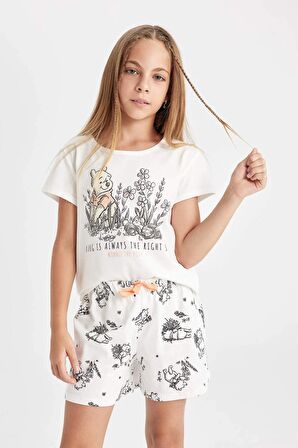 DeFacto Kız Çocuk Disney Winnie The Pooh Kısa Kollu Şortlu Pijama Takımı D2069A824SMER99