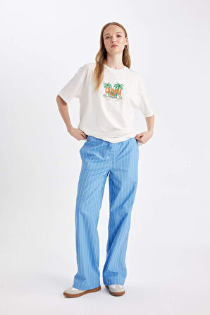 DeFacto Coool Straight Fit Çizgili Normal Bel Poplin Pantolon D4855AX24HSBE86