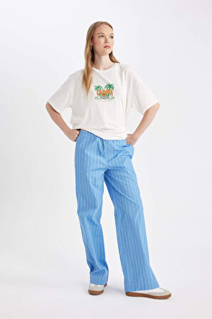 DeFacto Coool Straight Fit Çizgili Normal Bel Poplin Pantolon D4855AX24HSBE86