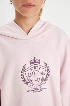 DeFacto Kız Çocuk Oversize Geniş Kalıp Kapüşonlu İşlemeli Sweatshirt D2885A824WNPN440