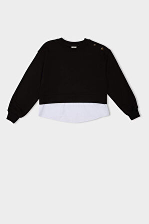 DeFacto Kız Çocuk Relax Fit Bisiklet Yaka Etek Ucu Detaylı Sweatshirt D0703A824AUBK81