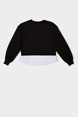 DeFacto Kız Çocuk Relax Fit Bisiklet Yaka Etek Ucu Detaylı Sweatshirt D0703A824AUBK81