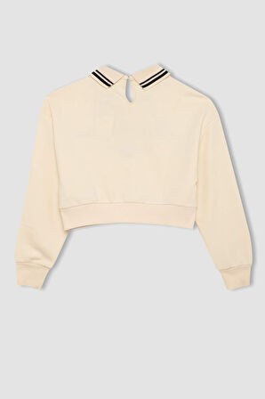 Kız Çocuk Relax Fit Polo Yaka Slogan Baskılı Sweatshirt