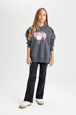 DeFacto Kız Çocuk Oversize Geniş Kalıp Sırt Baskılı Kapüşonlu Sweatshirt D2881A824WNAR31