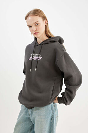 Coool Oversize Geniş Kalıp Kapüşonlu Sırt Baskılı Kalın Sweatshirt
