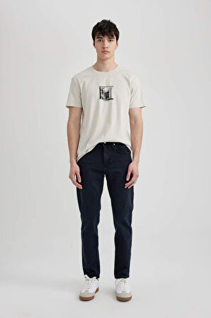 DeFacto %100 Pamuk Slim Fit Dar Kesim Bisiklet Yaka Baskılı Kısa Kollu Tişört C2133AX24AUGR437